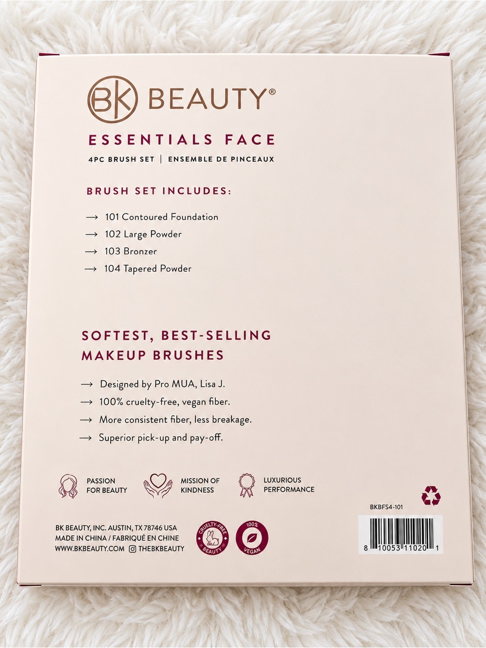BK Beauty Essentials Face 4PC Brush Set Foundation Powder Bronzer Red/Silver - Picture 2 of 3